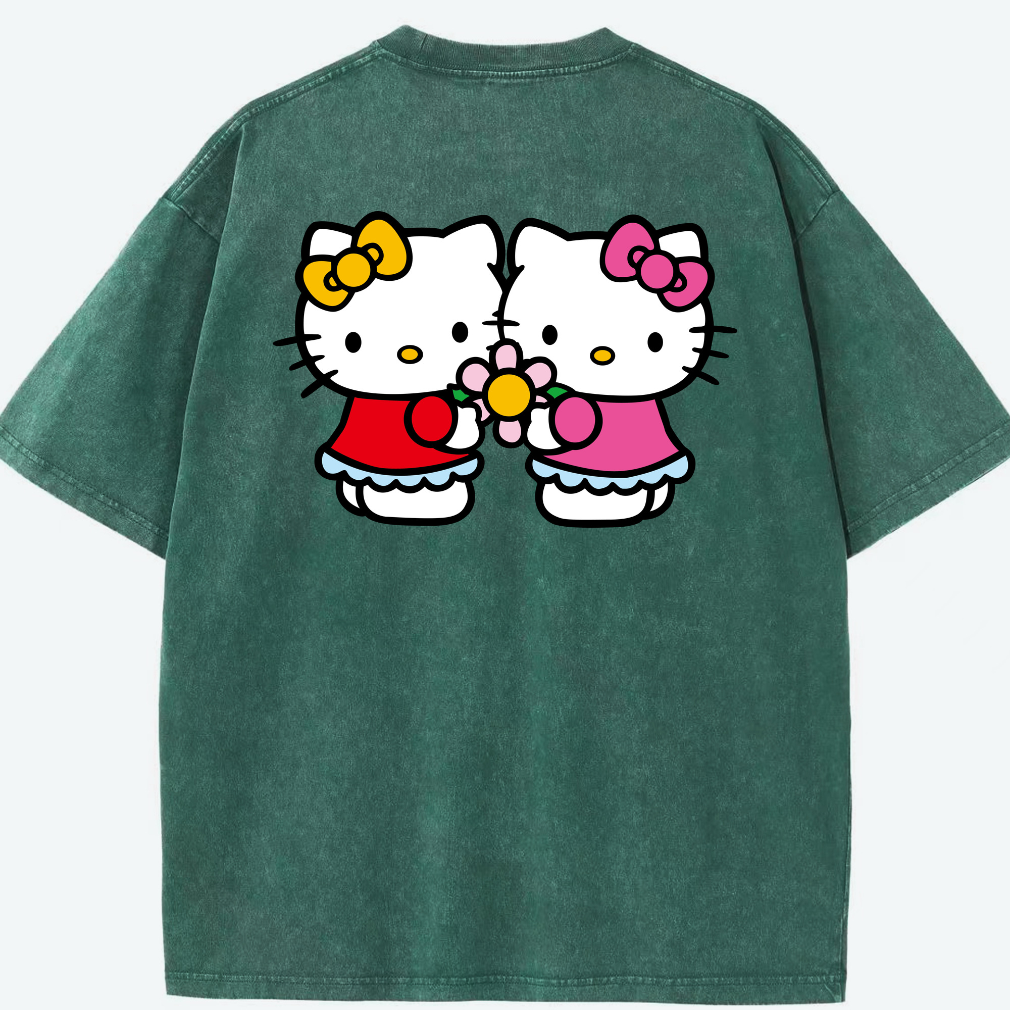 （画像用） Hello Kitty ハローキティ 綿100% ヴィンテージ風 半袖Tシャツ（背面プリント）